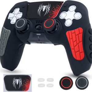 ECHZOVE PlayStation 5 Controller Cover Case, Anti-Slip Silicone Cover Skin Compatible with PS5 Dual Sense Controller with Thumb Grip Caps, Joystick Protectors and Cover Wrap Sticker - Black