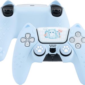 GeekShare Cat Paw PS5 Controller Skin Anti-Slip Silicone Skin Protective Cover Case for PS5 Wireless Controller (Blue)