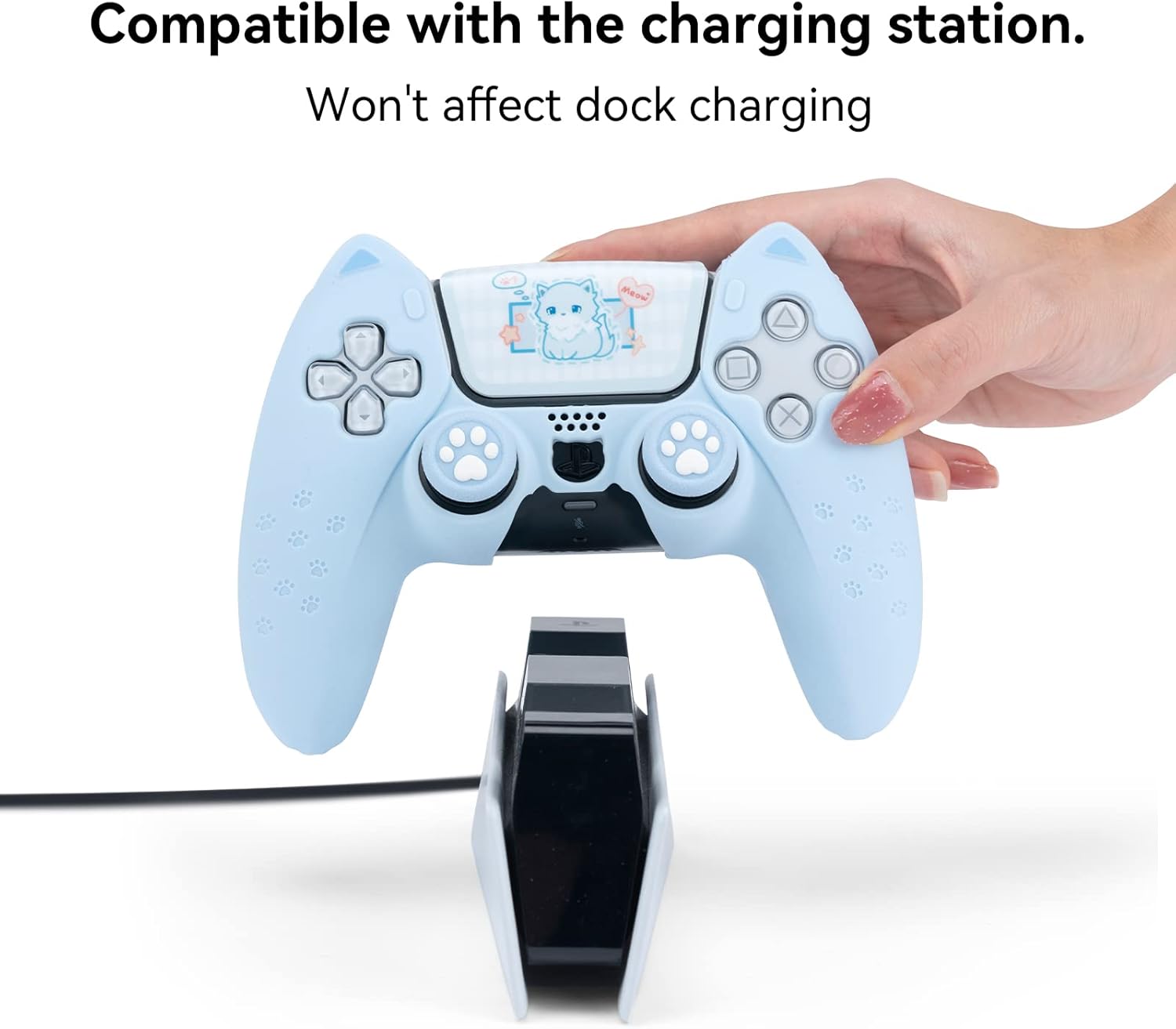 GeekShare Cat Paw PS5 Controller Skin Anti-Slip Silicone Skin Protective Cover Case for PS5 Wireless Controller (Blue) - Image 2